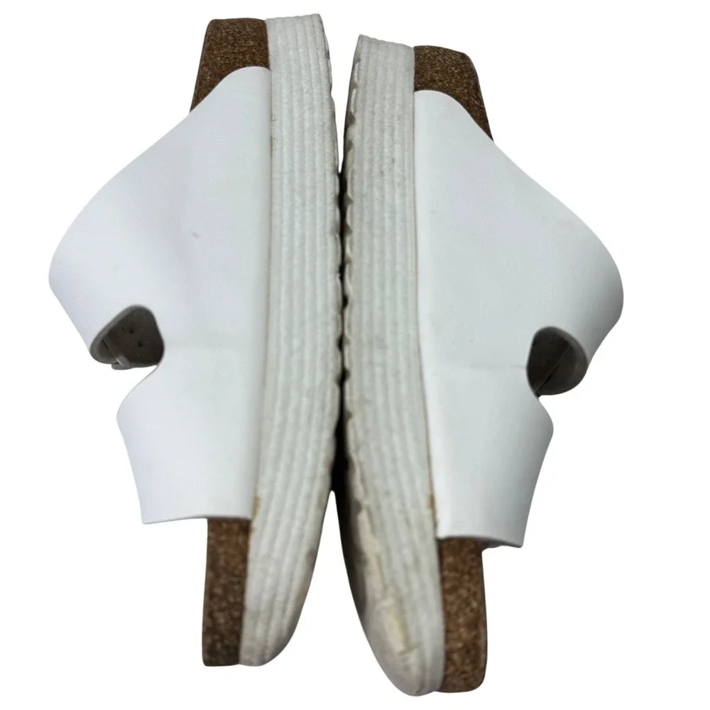 Papillio Birkenstock Arizona Platform Sandals Womens 38 7-7.5 White Vegan‎ Slide